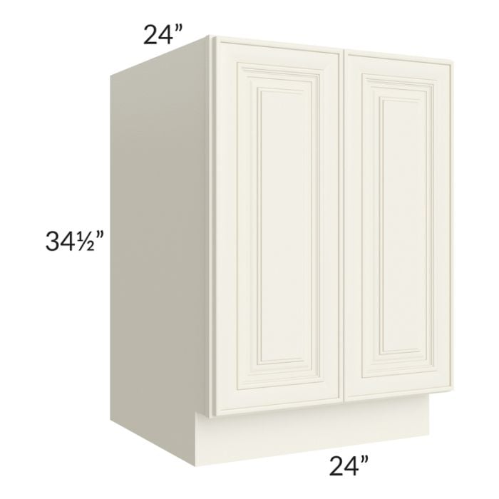 RTA Cambridge Antique White Glaze 24" Full Height Door Base Cabinet with 1 Decorative End Panel and 2 Roll Out Trays