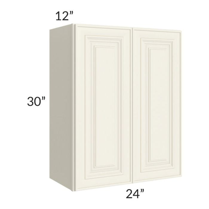 RTA Cambridge Antique White Glaze 24" x 30" Wall Cabinet with 2 Decorative End Panels
