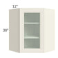 RTA Cambridge Antique White Glaze 24" x 30" Wall Diagonal Corner Cabinet (Prepped for Glass Doors) with 1 Decorative End Panel