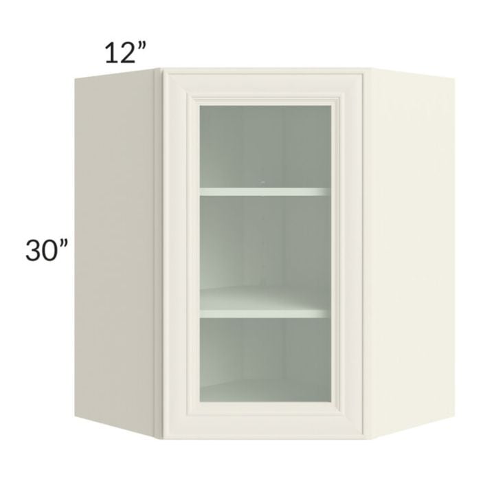 RTA Cambridge Antique White Glaze 24" x 30" Wall Diagonal Corner Cabinet (Prepped for Glass Doors) with 1 Decorative End Panel