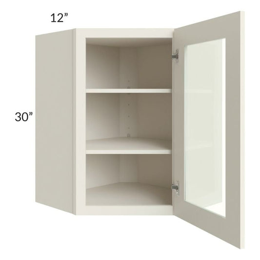 RTA Cambridge Antique White Glaze 24" x 30" Wall Diagonal Corner Cabinet (Prepped for Glass Doors) with 2 Decorative End Panels