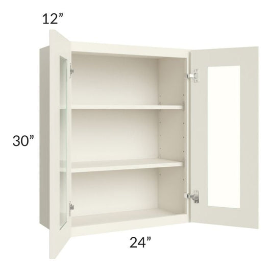 RTA Cambridge Antique White Glaze 24" x 30" Wall Glass Door Cabinet (Prepped for Glass Doors) with 1 Decorative End Panel