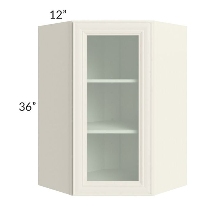 RTA Cambridge Antique White Glaze 24" x 36" Wall Diagonal Corner Cabinet (Prepped for Glass Doors) with 1 Decorative End Panel