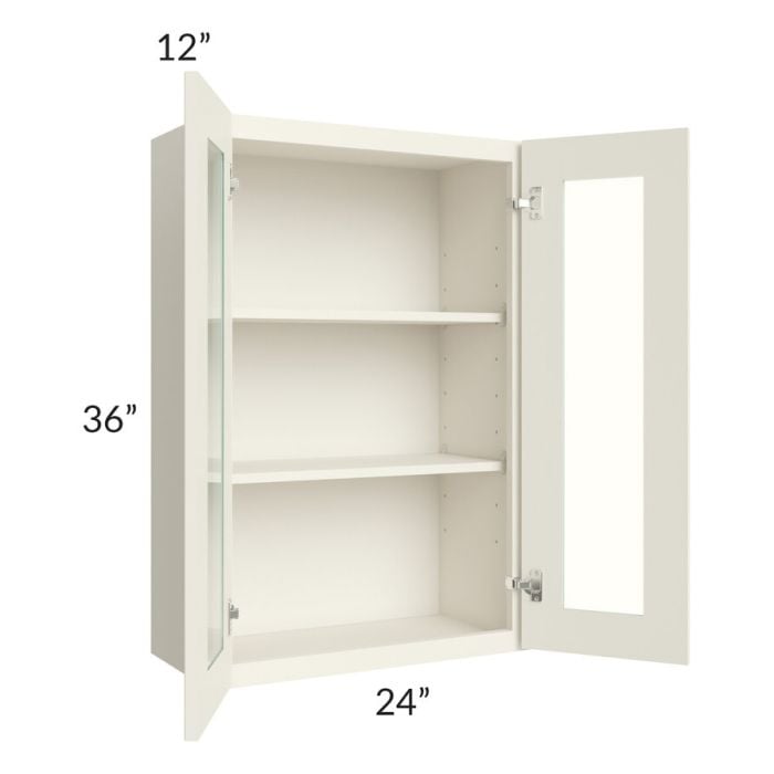 RTA Cambridge Antique White Glaze 24" x 36" Wall Glass Door Cabinet (Prepped for Glass Doors) with 1 Decorative End Panel