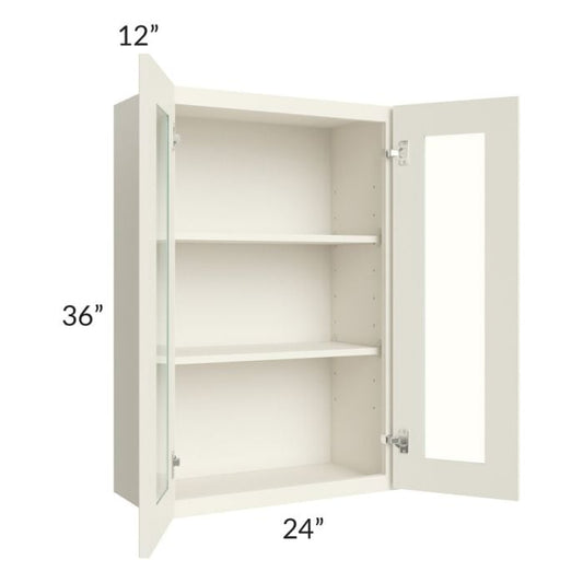 RTA Cambridge Antique White Glaze 24" x 36" Wall Glass Door Cabinet (Prepped for Glass Doors) with 1 Decorative End Panel