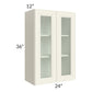 RTA Cambridge Antique White Glaze 24" x 36" Wall Glass Door Cabinet (Prepped for Glass Doors) with 2 Decorative End Panels