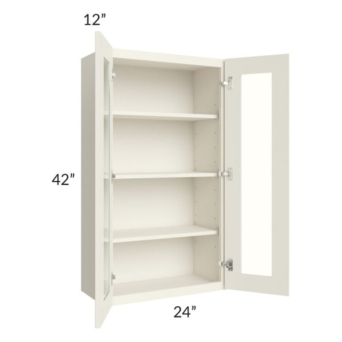 RTA Cambridge Antique White Glaze 24" x 42" Wall Glass Door Cabinet (Prepped for Glass Doors) with 1 Decorative End Panel