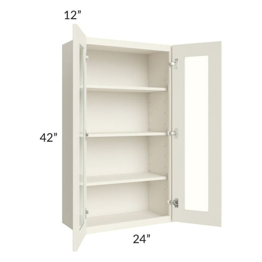 RTA Cambridge Antique White Glaze 24" x 42" Wall Glass Door Cabinet (Prepped for Glass Doors) with 2 Decorative End Panels