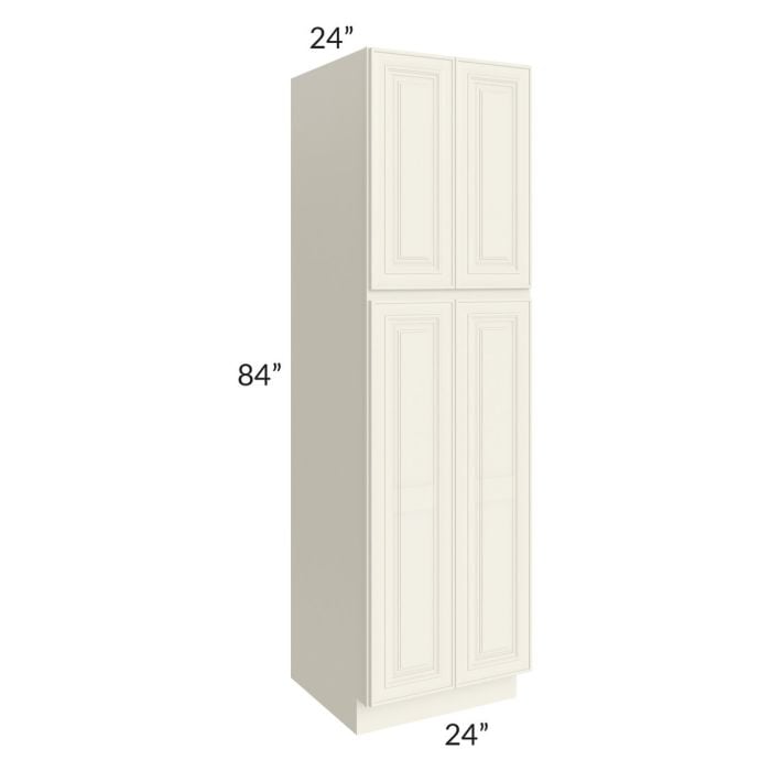 RTA Cambridge Antique White Glaze 24" x 84" x 24" Wall Pantry Cabinet with 2 Decorative End Panels and 4 Roll Out Trays