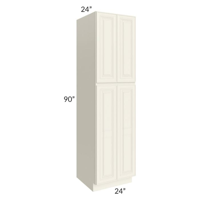 RTA Cambridge Antique White Glaze 24" x 90" x 24" Wall Pantry Cabinet with 2 Decorative End Panels and 3 Roll Out Trays