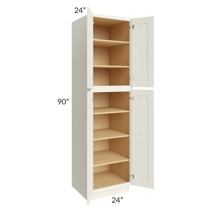 RTA Cambridge Antique White Glaze 24" x 90" x 24" Wall Pantry Cabinet with 2 Decorative End Panels and 4 Roll Out Trays