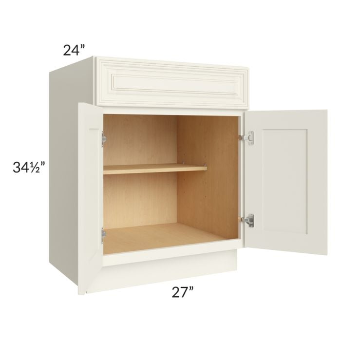 RTA Cambridge Antique White Glaze 27" Base Cabinet with 1 Decorative End Panel and 1 Roll Out Tray