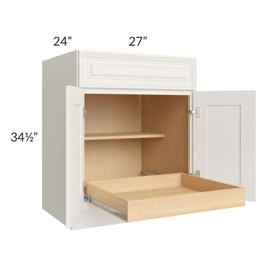 RTA Cambridge Antique White Glaze 27" Base Cabinet with 1 Rollout Tray and 1 Decorative End Panel