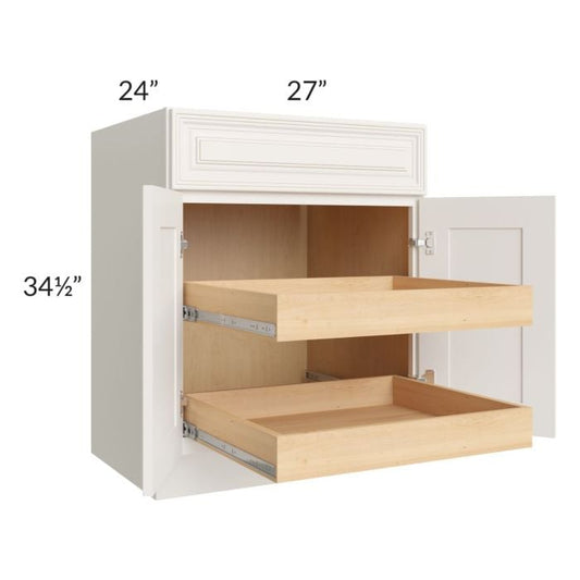 RTA Cambridge Antique White Glaze 27" Base Cabinet with 2 Rollout Trays and 1 Decorative End Panel