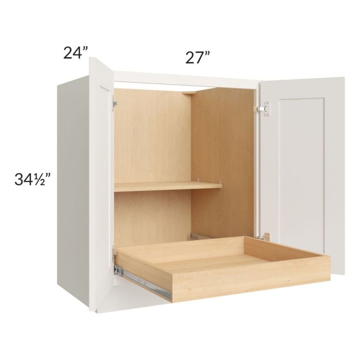 RTA Cambridge Antique White Glaze 27" Full Height Base Cabinet with 1 Rollout Tray and 2 Decorative End Panels