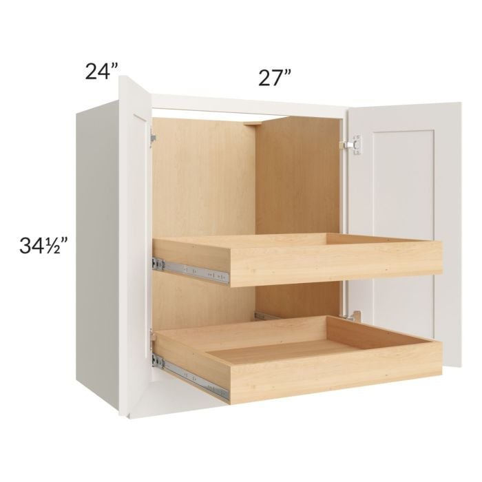 RTA Cambridge Antique White Glaze 27" Full Height Base Cabinet with 2 Rollout Trays and 2 Decorative End Panels