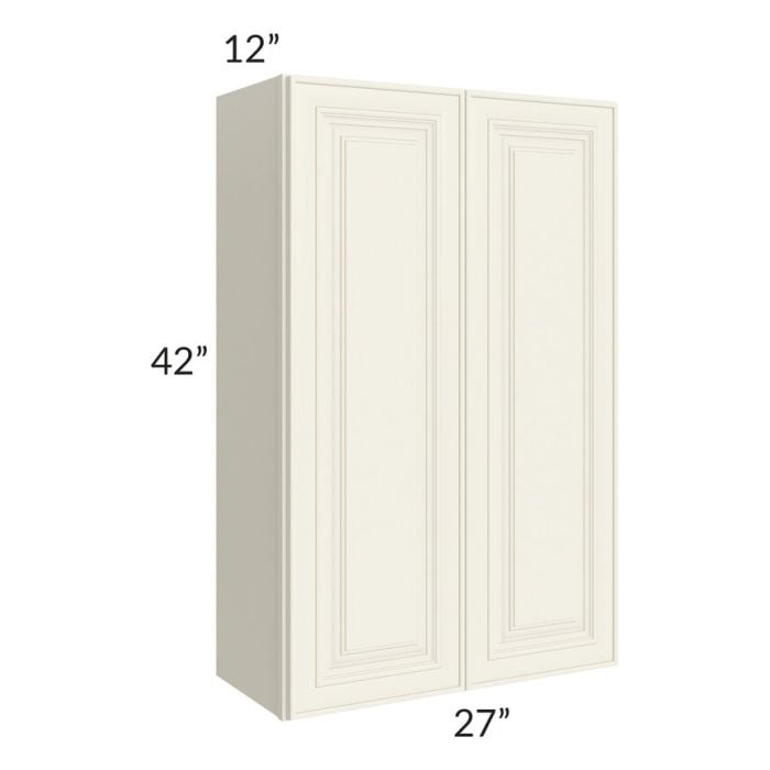 RTA Cambridge Antique White Glaze 27" x 42" Wall Cabinet with 1 Decorative End Panel