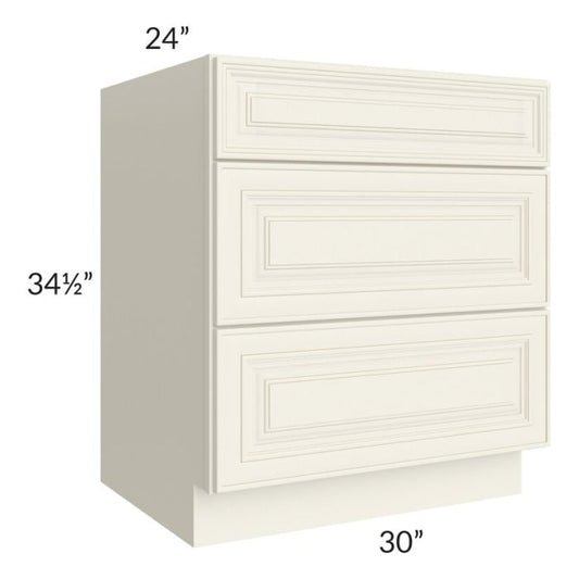 RTA Cambridge Antique White Glaze 30" 3-Drawer Base Cabinet