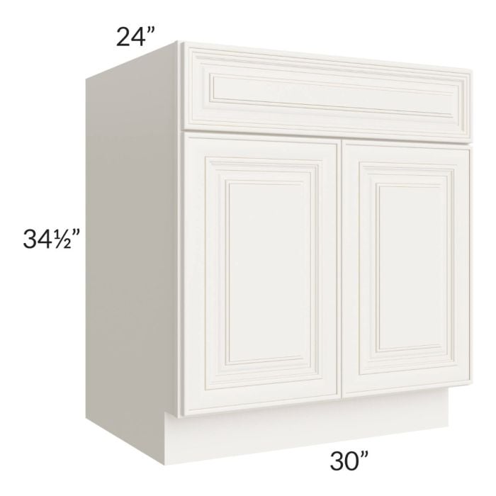 RTA Cambridge Antique White Glaze 30" Base Cabinet (1 drawer) with 2 Roll Out Trays