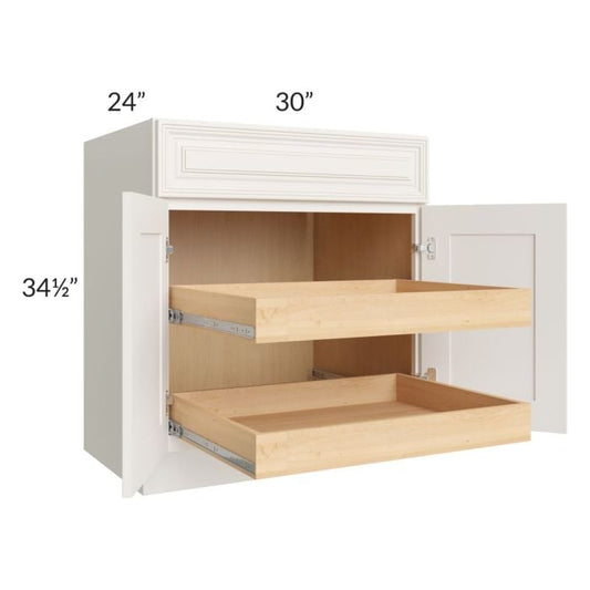 RTA Cambridge Antique White Glaze 30" Base Cabinet with 2 Rollout Trays