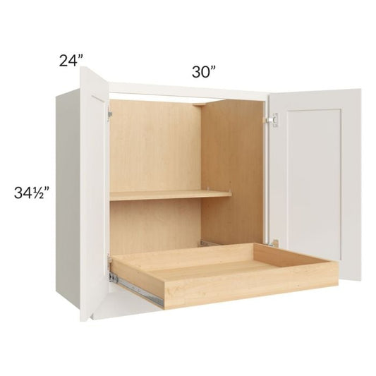 RTA Cambridge Antique White Glaze 30" Full Height Base Cabinet with 1 Rollout Tray and 2 Decorative End Panels