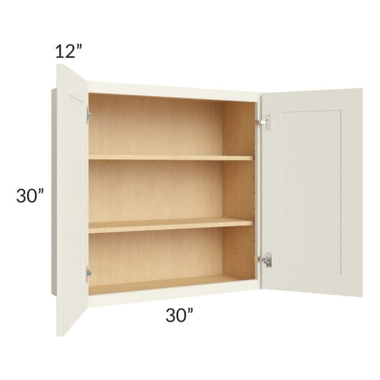 RTA Cambridge Antique White Glaze 30" x 30" Wall Cabinet with 1 Decorative End Panel