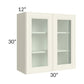 RTA Cambridge Antique White Glaze 30" x 30" Wall Glass Door Cabinet (Prepped for Glass Doors) with 1 Decorative End Panel