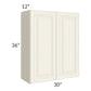 RTA Cambridge Antique White Glaze 30" x 36" Wall Cabinet with 2 Decorative End Panels