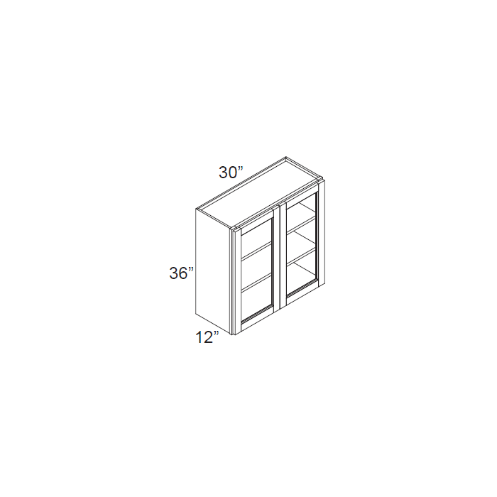 RTA Cambridge Antique White Glaze 30" x 36" Wall Glass Door Cabinet (Prepped for Glass Doors) with 1 Decorative End Panel