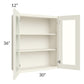 RTA Cambridge Antique White Glaze 30" x 36" Wall Glass Door Cabinet (Prepped for Glass Doors) with 1 Decorative End Panel