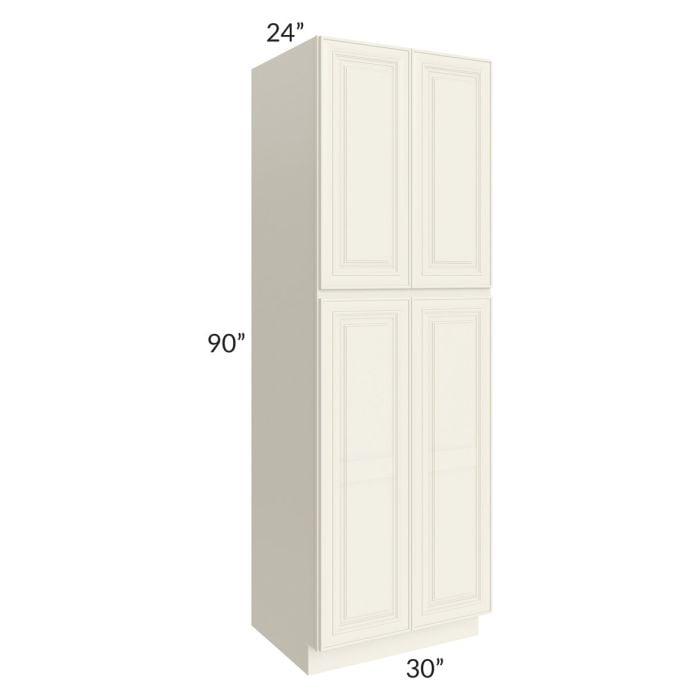 RTA Cambridge Antique White Glaze 30" x 90" x 24" Wall Pantry Cabinet with 2 Roll Out Trays