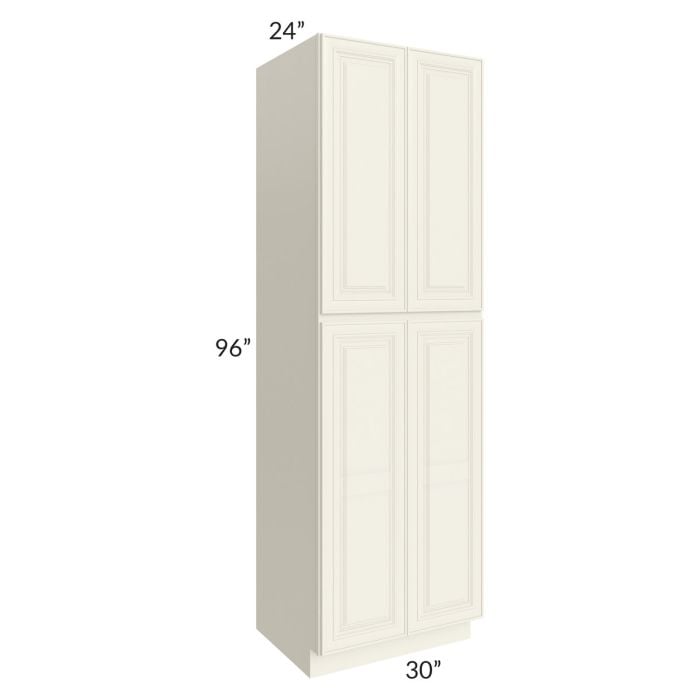 RTA Cambridge Antique White Glaze 30" x 96" x 24" Wall Pantry Cabinet with 1 Decorative End Panel and 1 Roll Out Tray