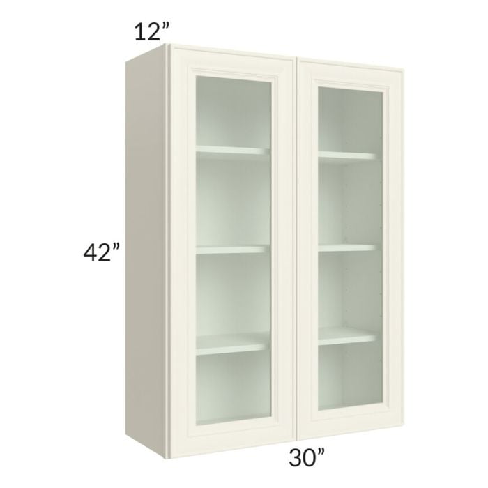 RTA Cambridge Antique White Glaze 30x42 Wall Glass Door Cabinet (Prepped for Glass Doors) with 1 Decorative End Panel