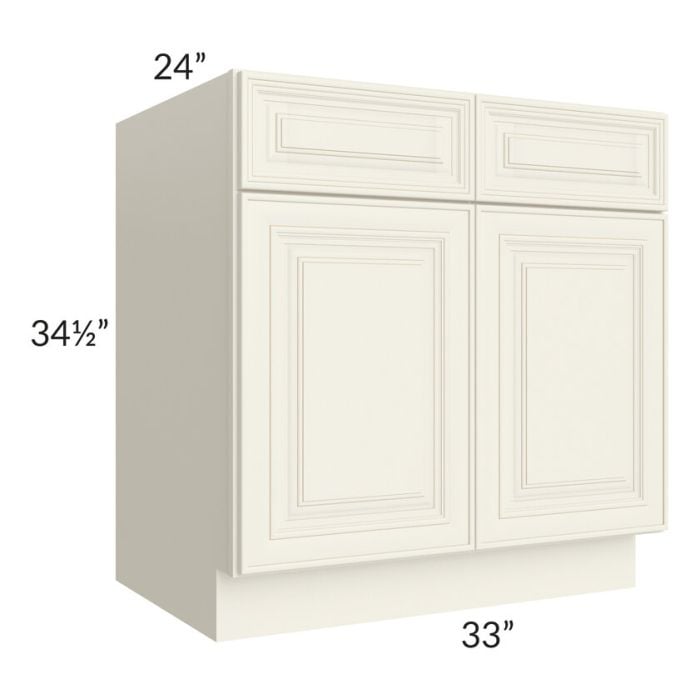 RTA Cambridge Antique White Glaze 33" Base Cabinet with 1 Decorative End Panel and 2 Roll Out Trays