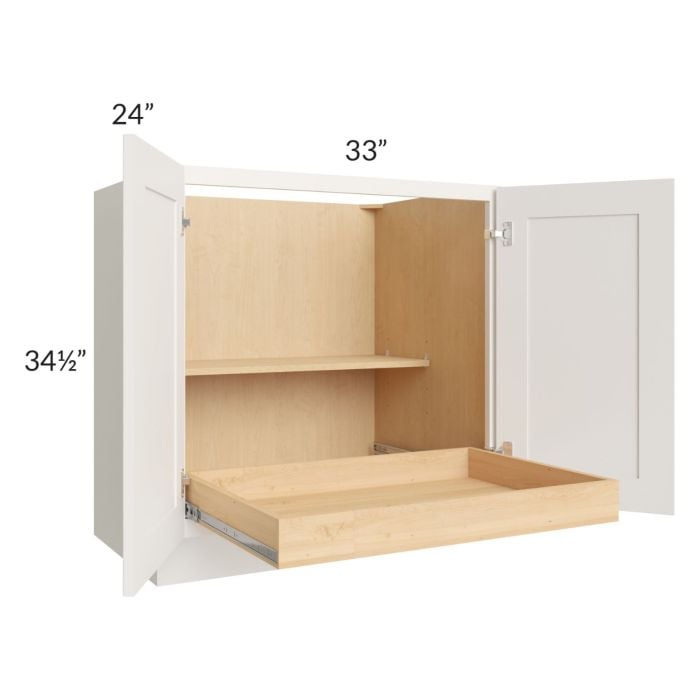 RTA Cambridge Antique White Glaze 33" Full Height Base Cabinet with 1 Rollout Tray and 1 Decorative End Panel