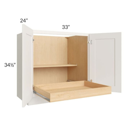 RTA Cambridge Antique White Glaze 33" Full Height Base Cabinet with 1 Rollout Tray and 1 Decorative End Panel