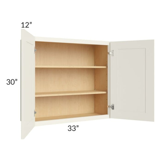RTA Cambridge Antique White Glaze 33" x 30" Wall Cabinet with 2 Decorative End Panels