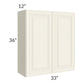 RTA Cambridge Antique White Glaze 33" x 36" Wall Cabinet with 2 Decorative End Panels