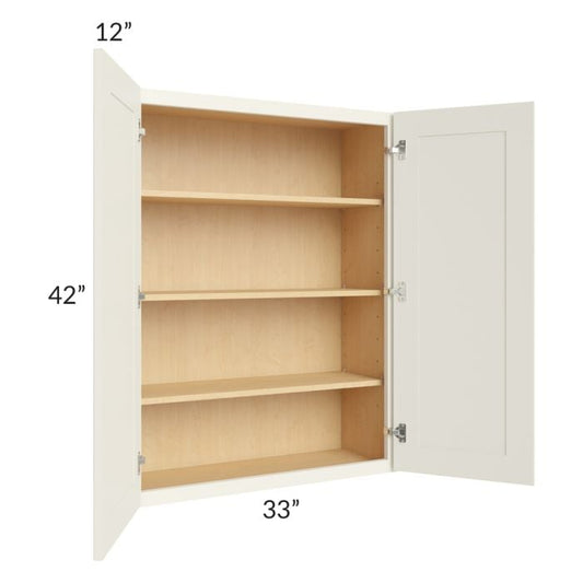 RTA Cambridge Antique White Glaze 33" x 42" Wall Cabinet with 1 Decorative End Panel