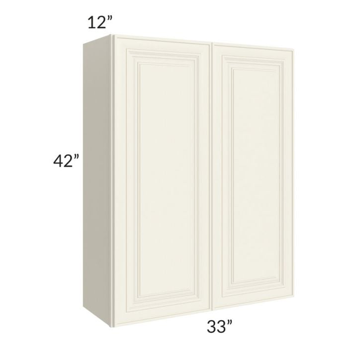 RTA Cambridge Antique White Glaze 33" x 42" Wall Cabinet with 2 Decorative End Panels