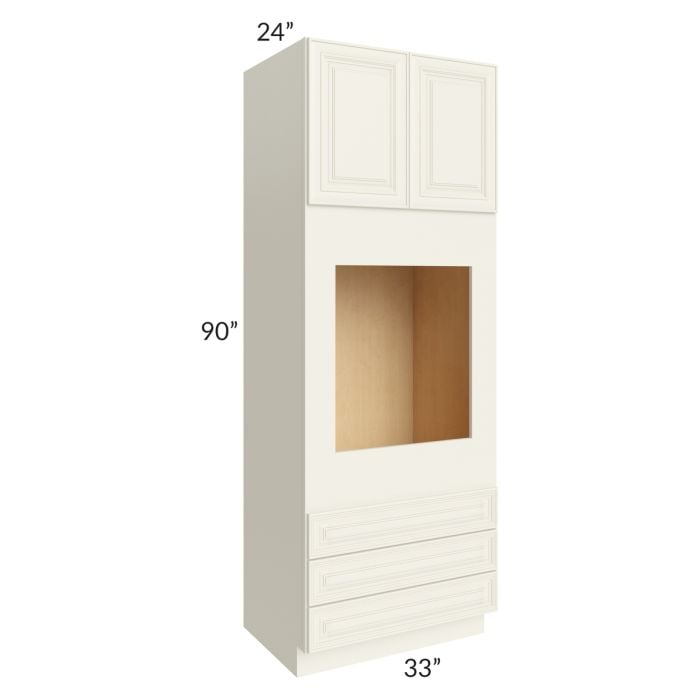 RTA Cambridge Antique White Glaze 33" x 90" x 24" Oven Cabinet with 1 Decorative End Panel