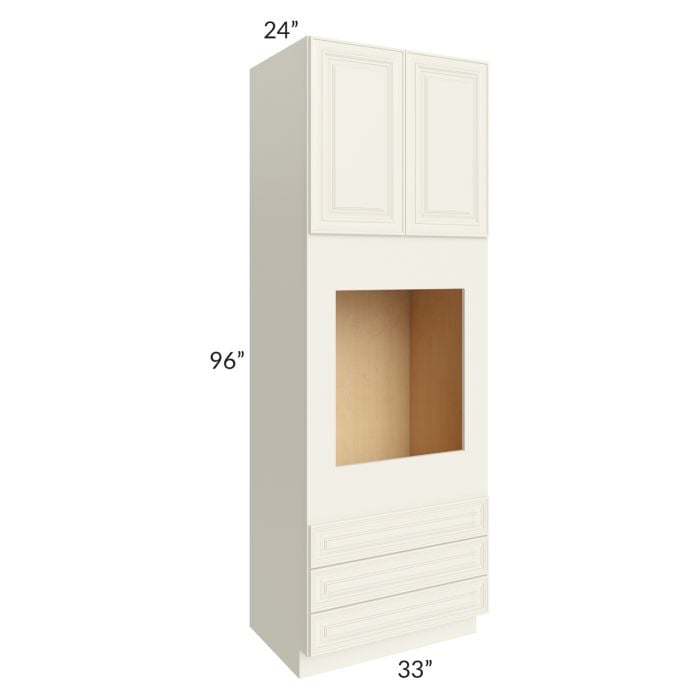 RTA Cambridge Antique White Glaze 33" x 96" x 24" Oven Cabinet with 2 Decorative End Panels