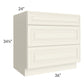 RTA Cambridge Antique White Glaze 36" 3-Drawer Base Cabinet with 1 Decorative End Panel