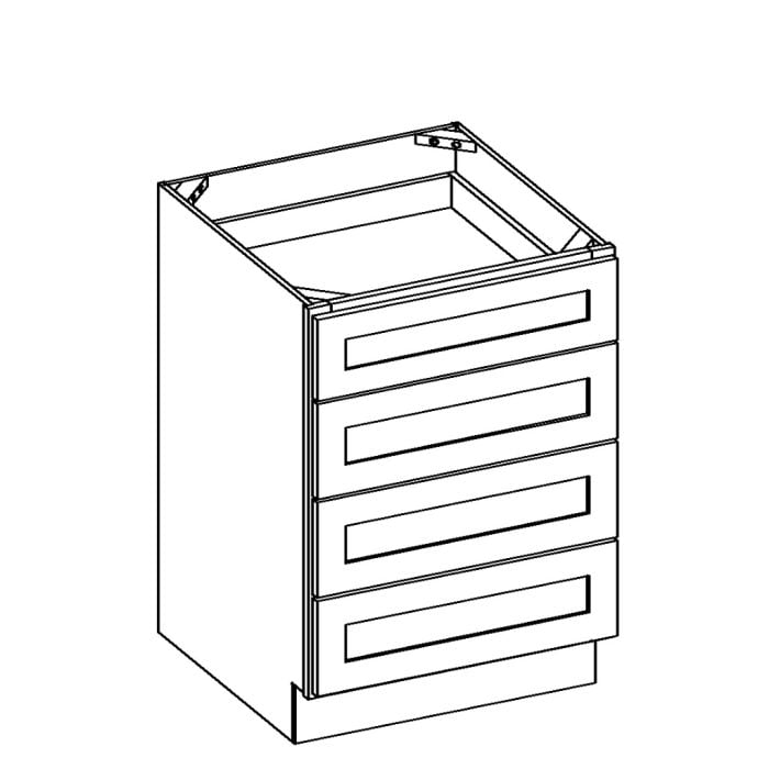 RTA Cambridge Antique White Glaze 36" 4-Drawer Base Cabinet with 2 Decorative End Panels
