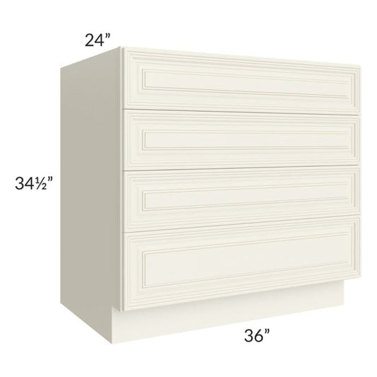 RTA Cambridge Antique White Glaze 36" 4-Drawer Base Cabinet