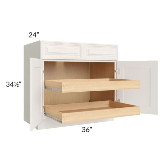 RTA Cambridge Antique White Glaze 36" Base Cabinet with 2 Rollout Trays