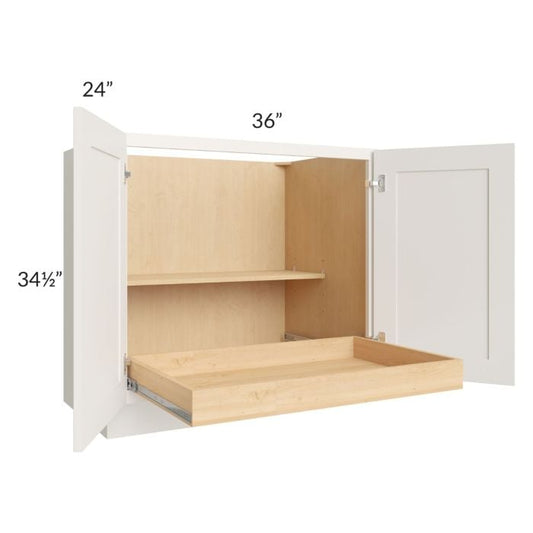 RTA Cambridge Antique White Glaze 36" Full Height Base Cabinet with 1 Rollout Tray and 1 Decorative End Panel