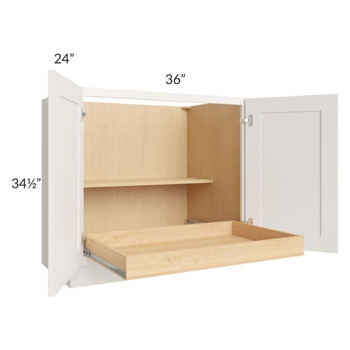 RTA Cambridge Antique White Glaze 36" Full Height Base Cabinet with 1 Rollout Tray and 2 Decorative End Panels