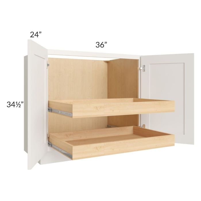 RTA Cambridge Antique White Glaze 36" Full Height Base Cabinet with 2 Rollout Trays and 1 Decorative End Panel