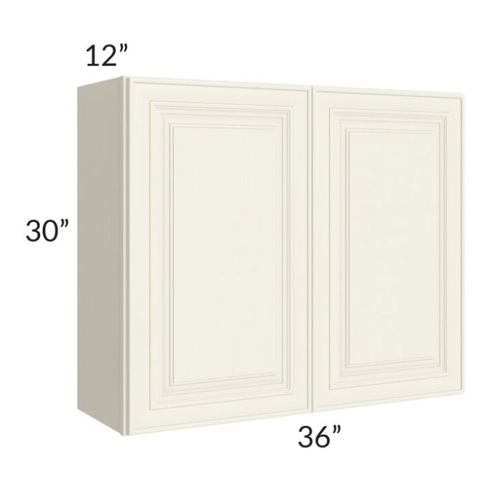 RTA Cambridge Antique White Glaze 36" x 30" Wall Cabinet with 2 Decorative End Panels